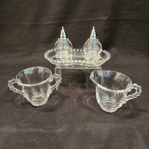 Imperial Glass Candlewick Sugar,Creamer Tray Set Includes Salt and Peppe…